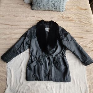 WINLIT Vintage 80's Patterned Cinch Waist Leather Coat